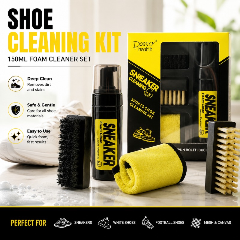 White Sneaker Care Kit - Schoenreinigingsset 150ML Schuimreiniger Droge Reinigingsborstel Doekenset